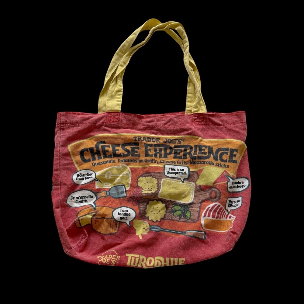 Trader Joes Cheese Experience Adventures Tote Bag Red Canvas Turophile Graphic